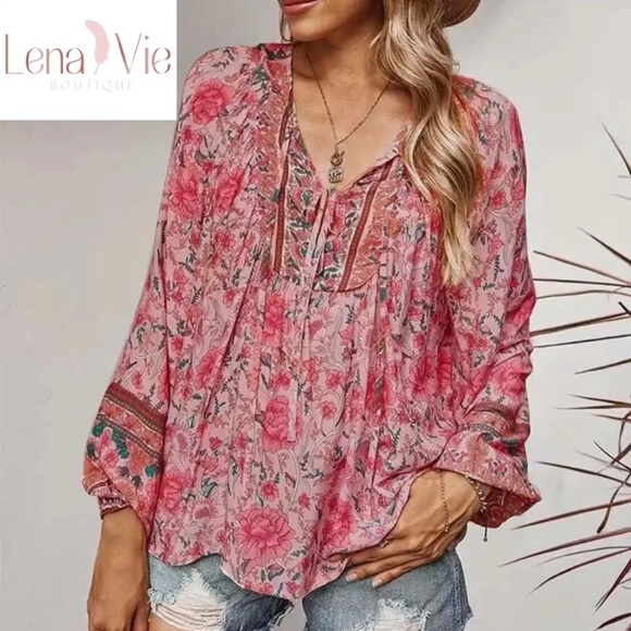 Boho In Pinks Tunic Blouse Top - Picture 3 of 3